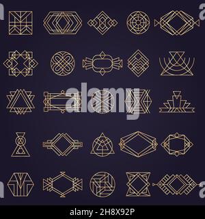 Art deco elements. Geometrical linear shapes for design projects circles dividers triangles arrows recent vector art deco collection Stock Vector