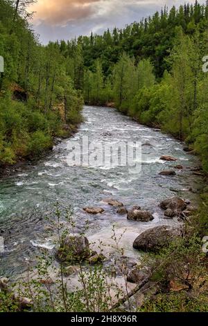 River flowing through the scenic landscape of Alaska Stock Photo