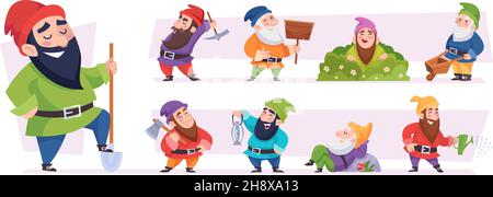 Magical dwarf. Fairytale garden gnomes game characters exact vector fantasy persons in cartoon style Stock Vector