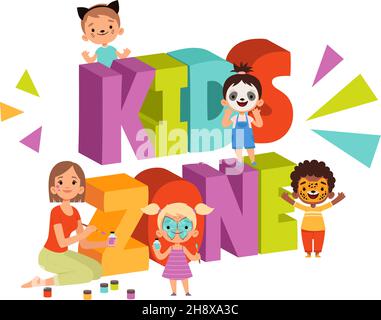 Children face painting. Cartoon animator girl in kids zone vector illustration Stock Vector