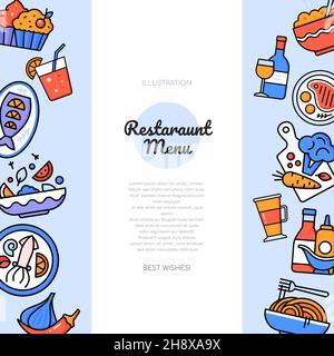 Restaurant menu - colorful vector flat design style banner with copy space for text. Healthy meals made with fresh ingredients. Lots of vegetables, fi Stock Vector