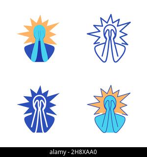 Panic attack icon set in flat and line style. Mental disorder symbol. Vector illustration. Stock Vector