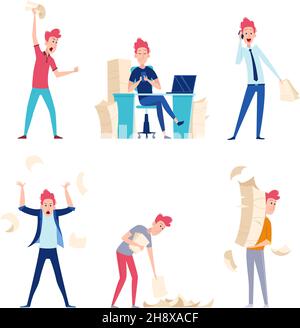 Unorganized people. Office chaos business conflict chaotic processes problem time managements exact vector characters Stock Vector