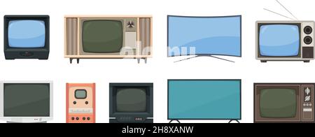 Tv set collections. Gadgets for streaming news broadcasts movies films retro tv and modern digital items garish vector set Stock Vector
