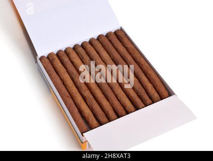 Cigars in the case. Isolated on white background. Stock Photo