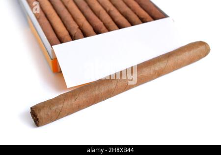 Cigars in the case. Isolated on white background. Stock Photo