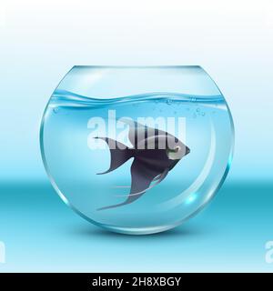 Fish in aquarium. Underwater animals swimming in decorative aquarium decent vector realistic illustration Stock Vector
