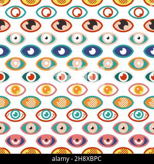 Abstract eye pattern. Color eyes, occult geometric seamless texture. Contemporary bright vision print, medical ophthalmology vector background Stock Vector