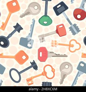 Keys pattern. Protection security symbols steel keys seamless background for textile design projects garish vector locks collection Stock Vector