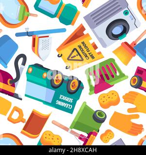 Cleaning service pattern. Laundry staff for washing garish vector templates for textile design projects seamless background Stock Vector