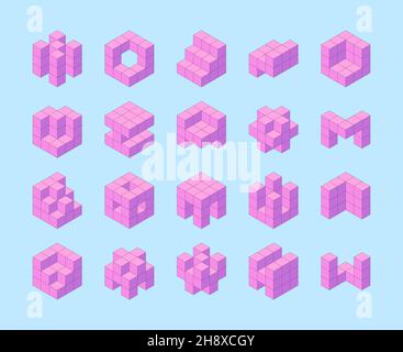 Wooden blocks. Game cubes kids toys geometrical square forms garish vector templates for logo designs Stock Vector