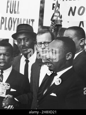 Dr. Martin Luther King, Jr., President of Southern Christian Leadership Conference, and Mathew Ahmann, Executive Director of National Catholic Conference for Interracial Justice, in a Crowd at Civil Rights March on Washington for Jobs and Freedom, Washington, D.C., USA, Rowland Scherman, August 28, 1963 Stock Photo