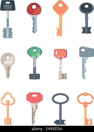 Keys set. Collection of safety locks steel keys modern and retro style security protection symbols garish vector illustrations Stock Vector