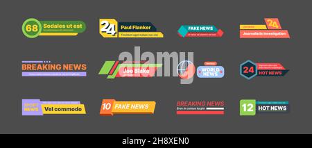 Breaking news banners. Graphic bars with text titles abstract geometrical shapes modern lines for video tv screen garish vector breaking news Stock Vector