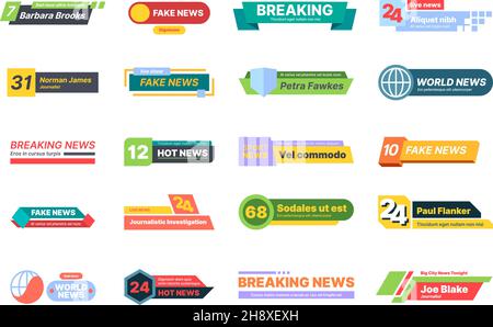 Breaking news. Banners for sport news titles and names of presenter tv screen geometrical bars template for video broadcasting garish vector Stock Vector