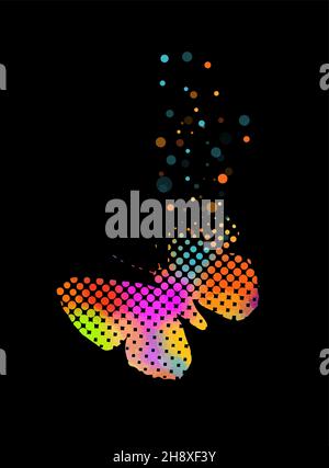 Multicolored butterfly from circles. Dark background. Vector illustration. beautiful butterfly Stock Vector