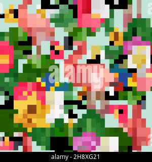 Flamingo pattern. Exotic birds and plants illustration for textile design projects wildlife tropical life decent vector seamless background Stock Vector