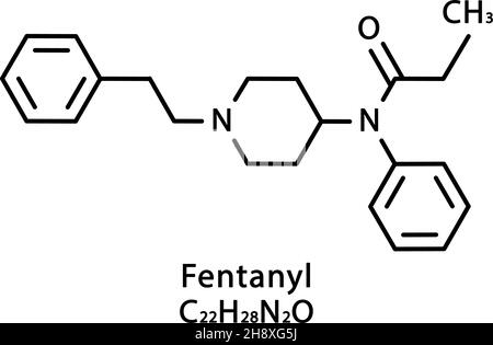 Fentanyl molecular structure. Fentanyl skeletal chemical formula. Chemical molecular formula vector illustration Stock Vector