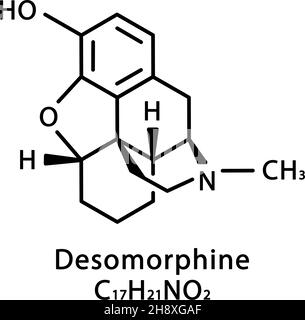 Desomorphine molecular structure. Desomorphine skeletal chemical formula. Chemical molecular formula vector illustration Stock Vector