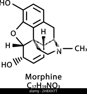 Morphine molecular structure. Morphine skeletal chemical formula. Chemical molecular formula vector illustration Stock Vector