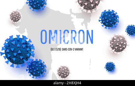 Omicron virus, new COVID-19 variant poster, panoramic banner with coronavirus germs Stock Vector