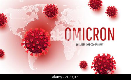 New Coronavirus or SARS-CoV-2 Variant Omicron B.1.1.529 realistic concept with cell diseases or covid-19 bacteria on a white background with place for Stock Vector