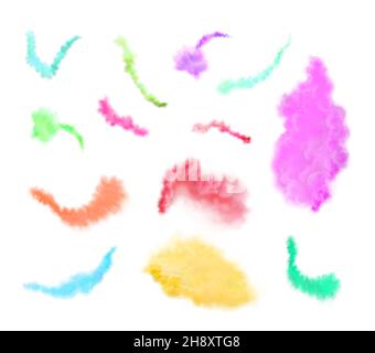 Fog or smoke set isolated. Explosion of colored smoke set isolated on white. Colorful smoke cloud isolated. Stock Photo