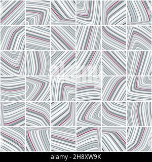 Abstract seamless pattern with grey and cerise striped tiles. Graphic vector design with thin strips Stock Vector