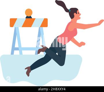 Woman slipping on ice or wet surface. Girl falling down. Vector illustration Stock Vector