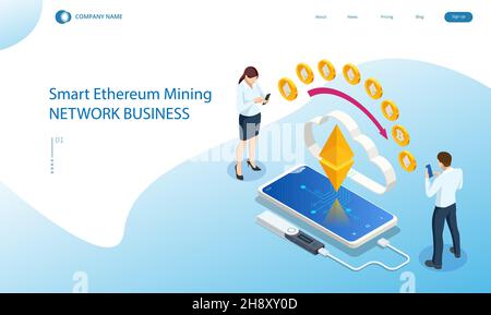 Isometric invest in digital money, increase income, profit. Digital Wallet technology for cryptocurrency ethereum, bitcoin. Digital wallet application Stock Vector