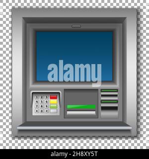 ATM machine in the wall of the building. Apparatus for withdrawing cash, salaries. Isolated on transparent background. Vector. Stock Vector