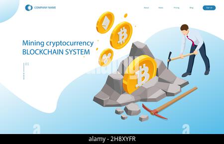 Isometric Cryptomining farm concept. Cryptocurrency Mining Equipment. Mining cryptocurrency Coin Using GPU Card Stock Vector