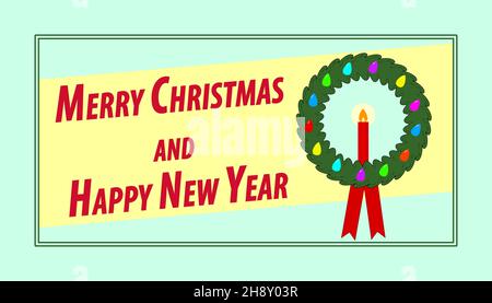 Abstract Merry Christmas and Happy New Year design with a wreath - Vector Illustration Stock Vector