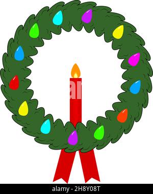 Abstract Christmas wreath with color lights and candle - Vector Illustration Stock Vector