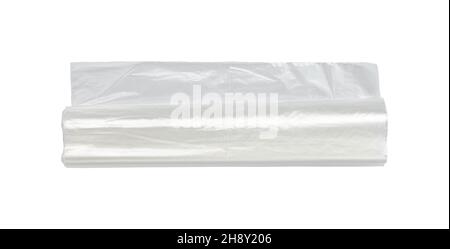roll of transparent packaging plastic bags isolated on white background, polypropylene or polyethylene roll for packaging in food bags, wrapping plast Stock Photo