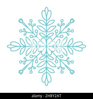 Snowflake icon. Simple flat vector line illustration isolated on white background. Silhouette flake of snow. Stock Vector