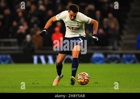 London, UK. 02nd Dec, 2021. Sergio Reguilon of Tottenham Hotspur in action during the game. Premier League match, Tottenham Hotspur v Brentford at the Tottenham Hotspur Stadium in London on Thursday 2nd December 2021. this image may only be used for Editorial purposes. Editorial use only, license required for commercial use. No use in betting, games or a single club/league/player publications. pic by Steffan Bowen/Andrew Orchard sports photography/Alamy Live news Credit: Andrew Orchard sports photography/Alamy Live News Stock Photo