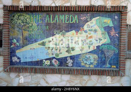 Map at Alameda Gardens in Gibraltar Stock Photo