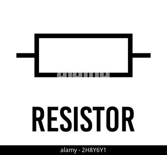 Resistor electronic component, vector icon flat design concept. Electricity physics scheme for education. Black on white background. Stock Vector