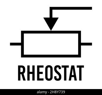 Rheostat electronic component, vector icon flat design concept. Electricity physics scheme for education. Black on white background. Stock Vector