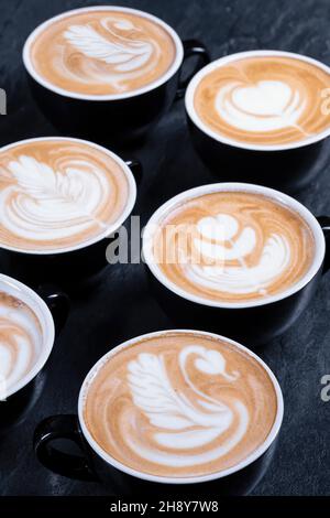 Set of coffee latte art make by barista Stock Photo