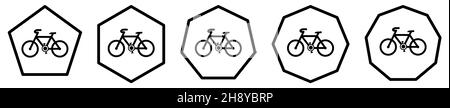 Bicycle icon in polygons with different number of edges. Biking sign Stock Vector