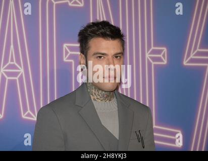 Milan, Italy. 02nd Dec, 2021. Milan, Italy THE FERRAGNEZ - LA SERIE photocall on the occasion of the premiere at the Odeon Cinema for the Italian preview of the docu-series by Fedez and Chiara Ferragni from 9 December available on Amazon Prime Video In the picture: Fedez Credit: Independent Photo Agency/Alamy Live News Stock Photo