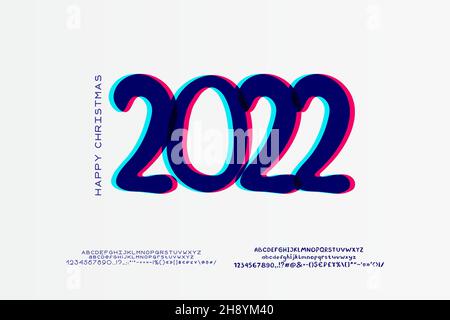 Minimalistic modern banner for website Happy New Year. Glitch style calendar date on white background. Two vector fonts sets are included. Stock Vector