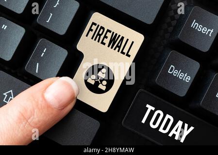 Text showing inspiration Firewall. Business showcase protect network or system from unauthorized access with firewall Converting Analog Data To Stock Photo