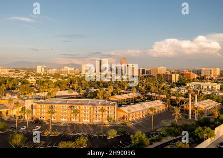 Vibrant sunset colors on Tucson skyline, Arizona Stock Photo