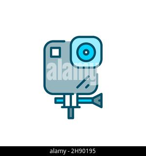 Action live camera. Active and extreme sports video registration gadget. Pixel perfect, editable stroke colorful icon Stock Vector