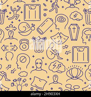 Bipolar disorder seamless pattern in line style. Mental illness repeatable background. Vector illustration. Stock Vector