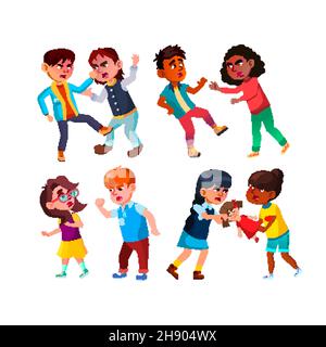 School bullying flat vector illustrations set. Physical and ...