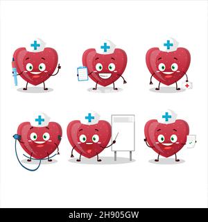 Doctor profession emoticon with red love gummy candy cartoon character. Vector illustration Stock Vector